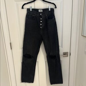 Black Distressed Button-Fly Jeans